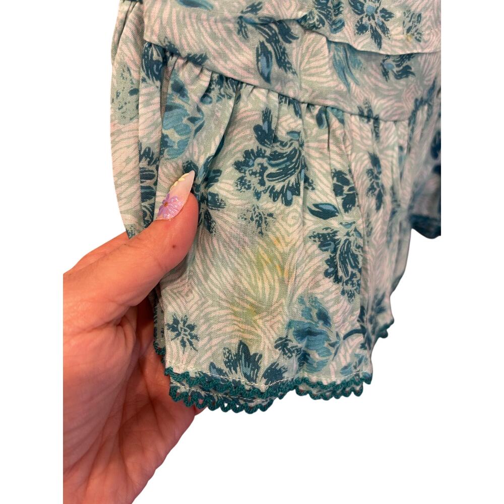 Poupette St Barth Blue Floral Ruffle Wrap Dress Boho Mini Medium Coastal - Picture 2 of 7